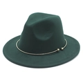 Detailed view of forest green felt fedora hat with elegant gold metal ring band decoration - M (56-58cm) / Dark Green