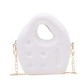 Mini white PVC jelly handbag for girls with unique irregular holes and gold chain strap - White