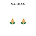Pendientes de plata S925 con forma de maíz, cristales naranjas y hojas verdes - Plata 925 / Dorado