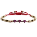 Pink Hamsa Hand Evil Eye beaded bracelet with red braided cord and gold-plated copper beads - Hamsa Hand / Fuchsia Enamel