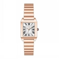 Elegant rose gold rectangular quartz watch for women with Roman numerals and metal strap - Rose Gold