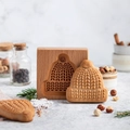 Beech wood rectangular cookie mold with knitted hat design for homemade biscuits - Christmas Hat