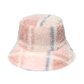 Chapeau bob en fausse fourrure à carreaux rose et blanc pour un look d'hiver tendance - Rose