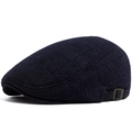 Berretto vintage grigio scuro da uomo con cinturino in pelle e fibbia in metallo - Regolabile / Blu Notte a Quadri