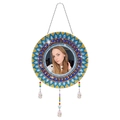 Diamond painting dreamcatcher mirror with blue mandala rhinestones and crystal pendants - Blue and Yellow Mandala Style 2