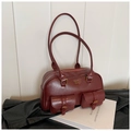 Borsa a spalla bordeaux vintage con doppie tasche frontali e logo metallico - Borgogna