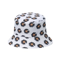 Detail of white bucket hat featuring black daisy prints and reinforced brim stitching - M (56-58cm) / White