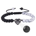 I Love You 100 languages projection heart bracelet with natural stone and matte beads - White Turquoise + Frosted Stone Bracelet