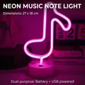 Lampe néon LED note musicale rose sur socle blanc avec alimentation USB et piles - Note de Musique Lumière Rose