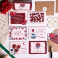 Vintage floral greeting card set with red roses and kraft paper envelope for Valentine's Day - Rose Series Card / With Envelope + Seal Sticker