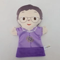 Grandmother plush hand puppet with purple floral top and glasses for storytelling - Printed Grandma