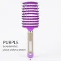 Curved purple hair brush with boar bristles and non-slip white rubber handle - With Boar Bristle / Gray Handle Purple (with Boar Bristle)
