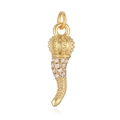Golden crown cornicello pendant with sparkling white zircons and intricate textures - 7-Crown Cornicello (Small)