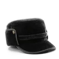 Gorra militar de invierno para hombre en piel sintética negra con orejeras y hebilla - Gorra Militar Negro