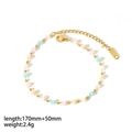 Detail of 18k gold plated steel bracelet with colorful natural stones and clasp length info - Gold - Colorful Beads Style Bracelet (TB5052)