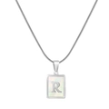 Silver snake chain necklace with rectangular white shell pendant and metal letter R - Silver R (With Chain)