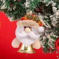 Detail of Santa Claus plush bell ornament hanging on a snowy Christmas tree branch - Santa Claus With Open Bell