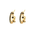 Boucles d'oreilles créoles dorées géométriques avec double rangée de zircons noirs sur blanc - Noir
