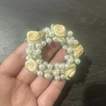 Élastique à cheveux avec perles blanches tissées et petites roses en tissu beige - 5# Fleur de Perle Blanche (Cercle Complet)