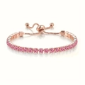 Elegante bracciale regolabile in oro rosa 3mm con una fila di zirconi rosa brillanti - Zircone Rosa - Oro Rosa