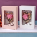 Pink soap rose gift boxes with clear window in pink and white card colors - Pink