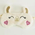 Cute alpaca plush sleep mask in cream white with golden ears and pink sequin hearts - Alpaca