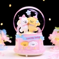 Pink crystal ball music box with cute puppies and Lovely Baby embossed base - 8514 Embrace / Medium 80# LED Light+Music