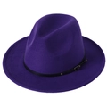 Dark purple wool fedora hat with black leather band and metallic buckle detail - M (56-58cm) / Purple