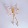 Elegant gold butterfly hair clip with white pearls and long tassel fringe pendants - White Pearl Butterfly (Tassel Style) (F0003) / Gold