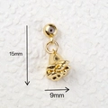 Macro view of a 15mm by 9mm gold-tone bell-shaped heart pendant charm with dimensions - Gold Bell Pendant