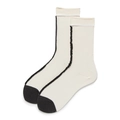 Off-white cotton mid-calf socks with black toe and side ruffled vertical edge trim - One Size (EU 35-39) / Vertical Stripes