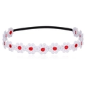 Elastic baby headband with white embroidered daisy flowers and red centers on black band - Red