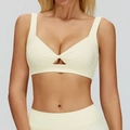 Set reggiseno sportivo da yoga bianco crema con dettaglio a torsione e leggings a vita alta - Giallo Albicocca