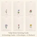 Vintage floral greeting card set with envelopes featuring sunflowers and tulips - H881 Tulip Series Card / With Envelope + Seal Sticker