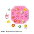 Pink silicone mold with 15 floral cavities for DIY rose and daisy fondant cake decorations - 1# Flower Combo / Pink