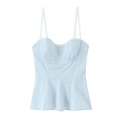 Blue and white striped poplin crop top with bow detail and slim camisole straps - XS / Sky Blue Stripes