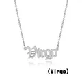 Detailed view of silver stainless steel Virgo zodiac pendant necklace in gothic font - Virgo (Steel Color)