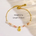Bracciale a doppio strato in acciaio inossidabile dorato con perline e ciondolo a fiore dorato - YTB240602-Fiore con Perle e Perline Rosa
