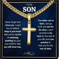 Punk style golden cross pendant with Cuban chain for son in a blue gift box - To My Son (Win/Learn)-Gold Cross Cuban Chain