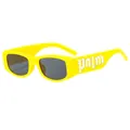Kids retro yellow rectangular sunglasses with palm print on temples and UV lenses - Yellow Frame Grey Lens