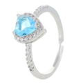 Elegant silver X-design ring featuring a heart-shaped blue gemstone and diamond accents - Open Ring (N-933) / Lake Blue Heart