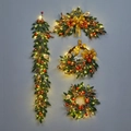 Champagne gold Christmas garland and wreath set with warm LED lights and ornaments - Gold Garland 4-Piece Set (With LED Lights)