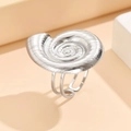 Artistic silver conch shell stainless steel open ring with adjustable spiral design - J02886 / Silver