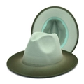 Detail view showing gradient wool felt fedora with inner sweatband and crown structure - M (56-58cm) / Mint Green + Army Green