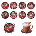 DIY Christmas diamond painting coasters set with 8 holiday patterns and metal holder - Christmas Red Truck Style And Holder