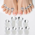 Detail view of crystal-style silicone toe separators for professional Japanese nail art - Clear Crystal Faceted (Set of 8)