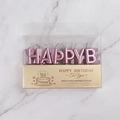 Metallic pink Happy Birthday letter candles in transparent gift box packaging - Rose Gold