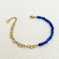 Elegante goudkleurige roestvrijstalen armband met donkerblauwe gefacetteerde kristallen kralen - Blauwe Stijl (TZ-B0267-02-blue)