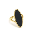 18K gold plated stainless steel ring with oval black shell inlay and split band - US 6 / Gold / Black Shell