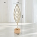 Minimalist metal leaf sculpture with hollow feather design on a wooden base for home decor - Y02-Feather Leaf / White